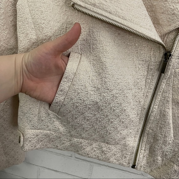 A NEW DAY Cream & Gold Shimmer Moto Jacket Blazer - Picture 7 of 10